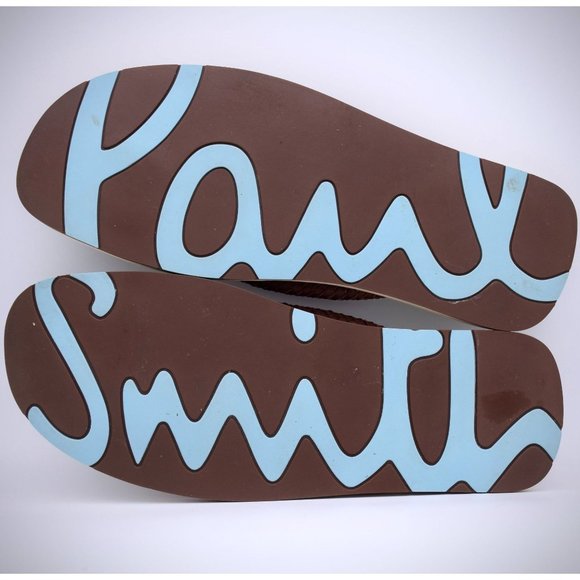 Paul Smith PS Beige Floral Thong Sandals 10 Braided Leather Flip Flops Blue Oran main image 5